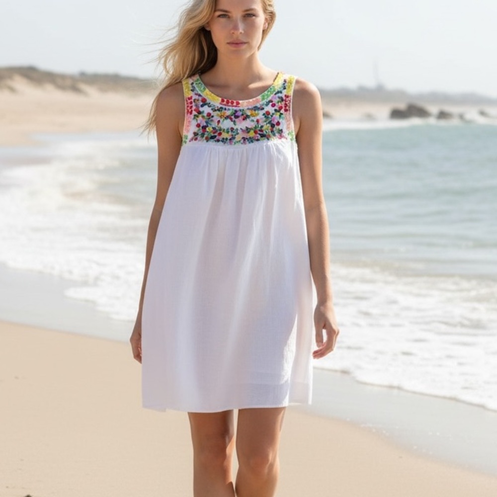 J. Crew Sleeveless Linen Blend Lined Embroidered Mini Sundress NWT